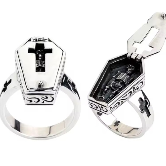 Handmade Other - Halloween Vintage Silver Gothic Coffin Ring vampire skull